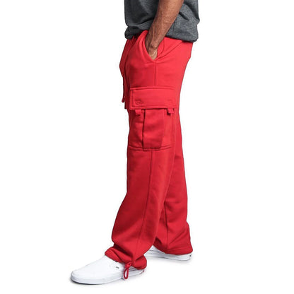 Mens Cargo Pants with Pockets- Drawstring Stretchrise Solid Pocket Trousers Loose Movement Red