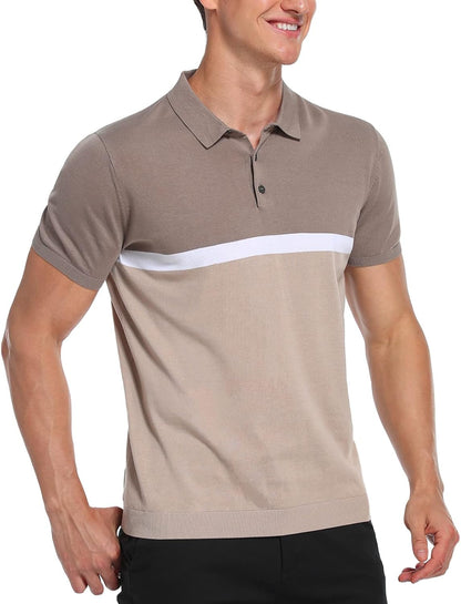 Men'S Cotton Polo Shirt Short Sleeve Knit Business Classic Fit Shirts Khaki S