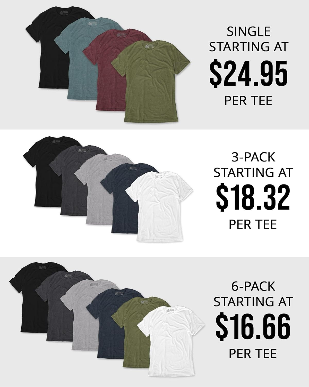 Mens T Shirt Packs - Short Sleeve Crew Neck Soft Fitted Tees S - 4XL Fresh Classic Tshirts