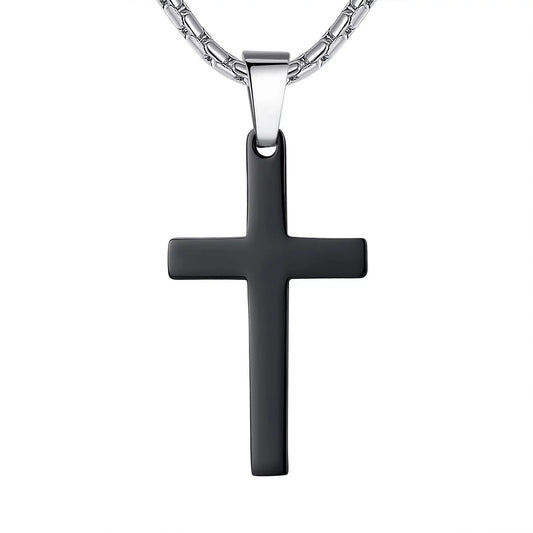 Cross Pendant Black Necklace, Stainless Steel, 21"