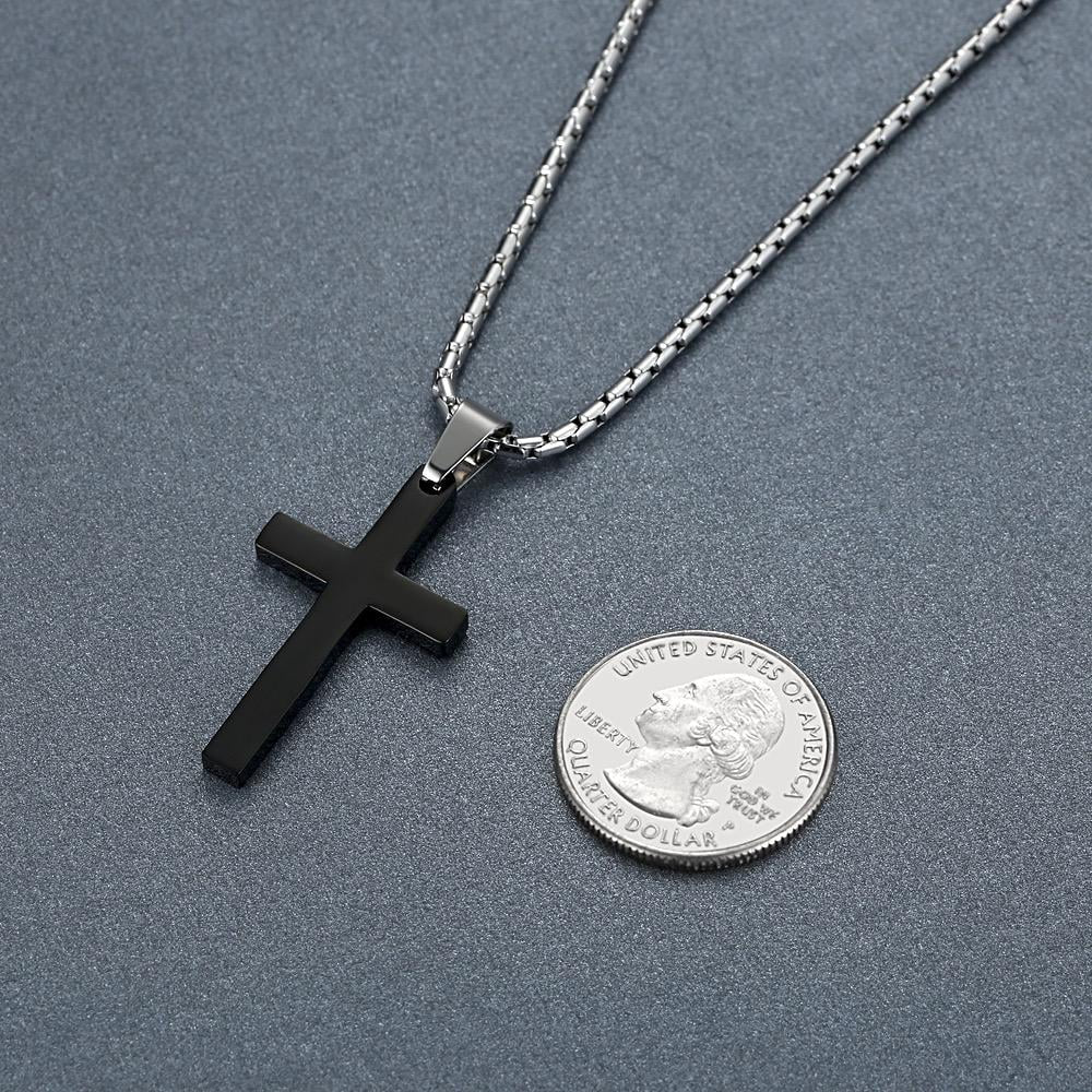 Cross Pendant Black Necklace, Stainless Steel, 21"