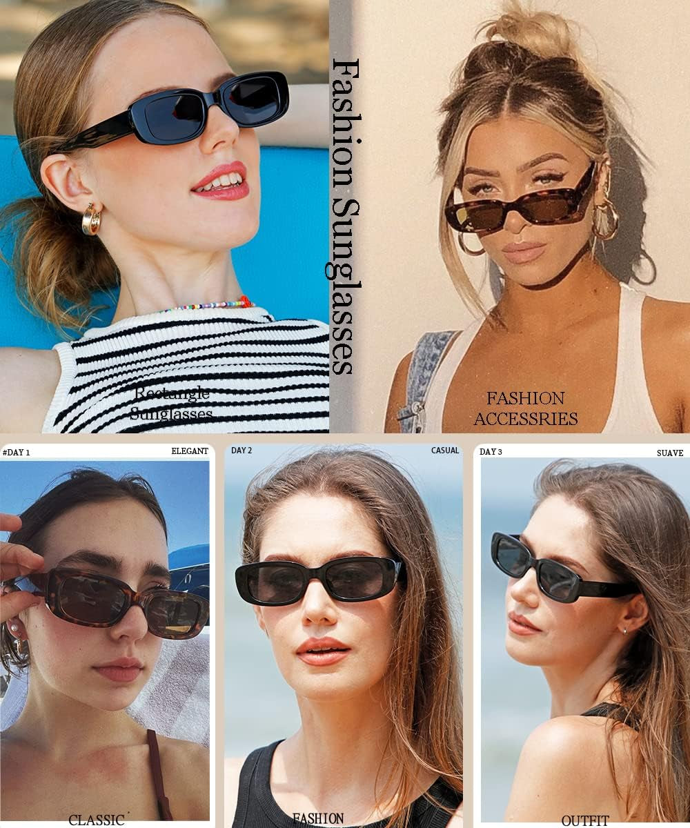 Rectangle Sunglasses for Women Men Trendy Retro Fashion Sunglasses UV 400 Protection Square Fram