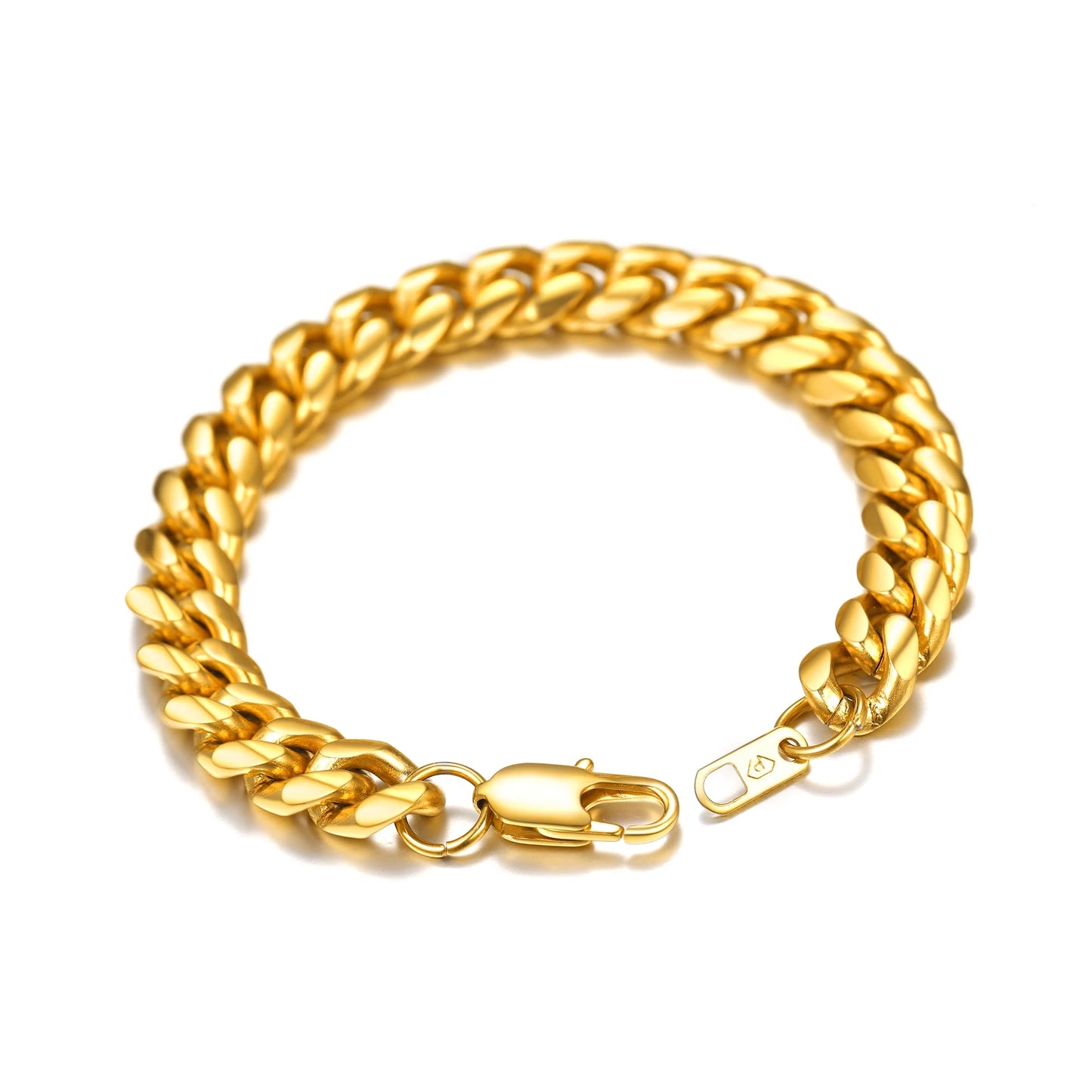 Cuban Link 10MM Wide 18K Gold Chain Bracelets Punk Mens Women Jewelry Gift, 19" Length