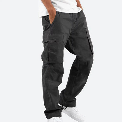 Cargos Men- Solid Casual Multiple Pockets Outdoor Straight Type Fitness Pants Cargo Pants Trousers Black