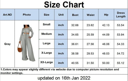 Women'S 2 Piece Outfits Sexy Long Sleeve Tunic Tops Wide Leg Palazzo Pant Set Jumpsuit Tracksuit Sweatsuits (Gray,Large)